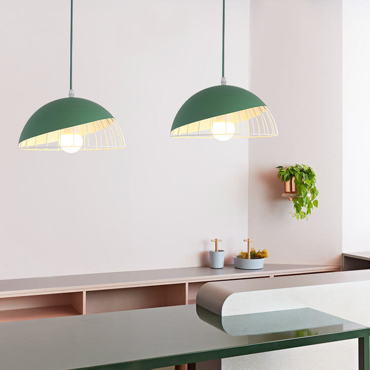 Nordic Macaron Aluminum 1-light Wire Dome Cage Pendant Light