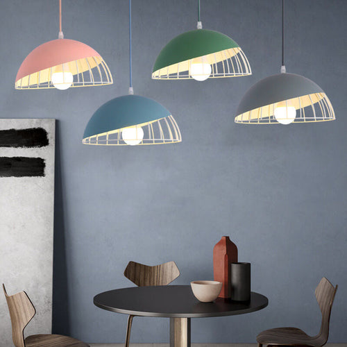 Nordic Macaron Aluminum 1-light Wire Dome Cage Pendant Light