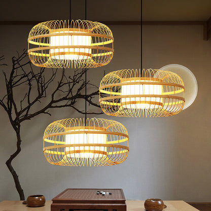 Japanese Element Bamboo Drum 1-light Pendant Light