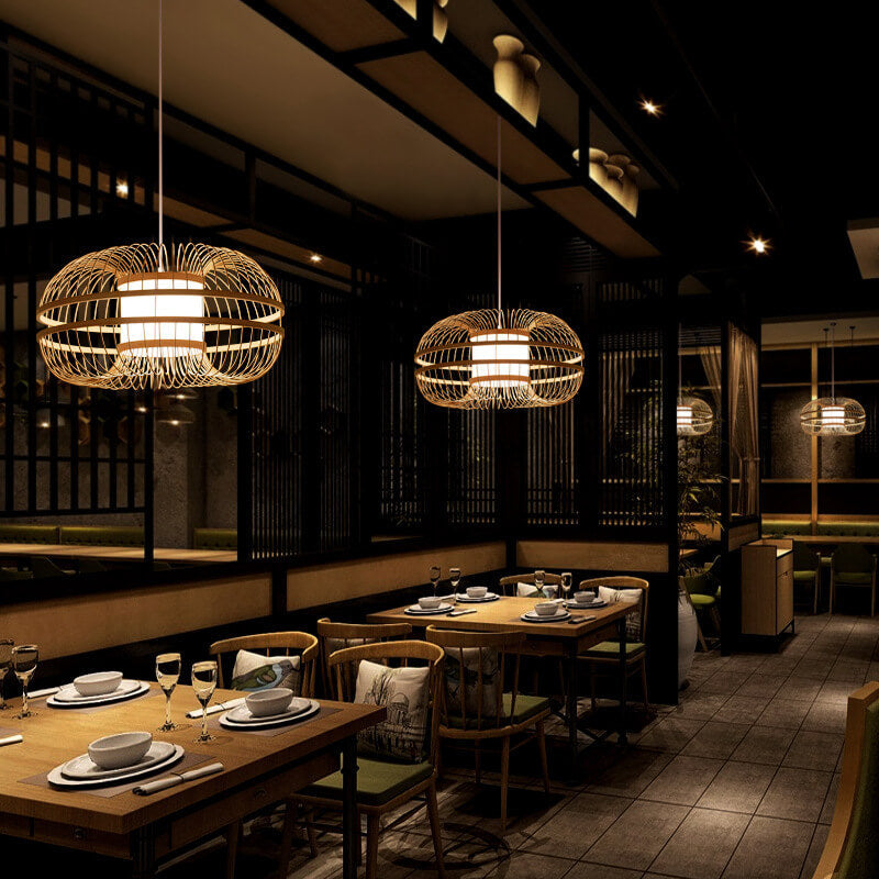Japanese Element Bamboo Drum 1-light Pendant Light