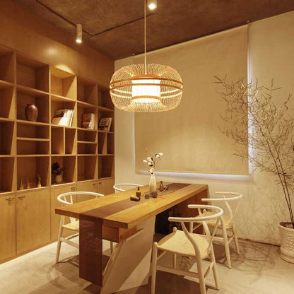 Japanese Element Bamboo Drum 1-light Pendant Light