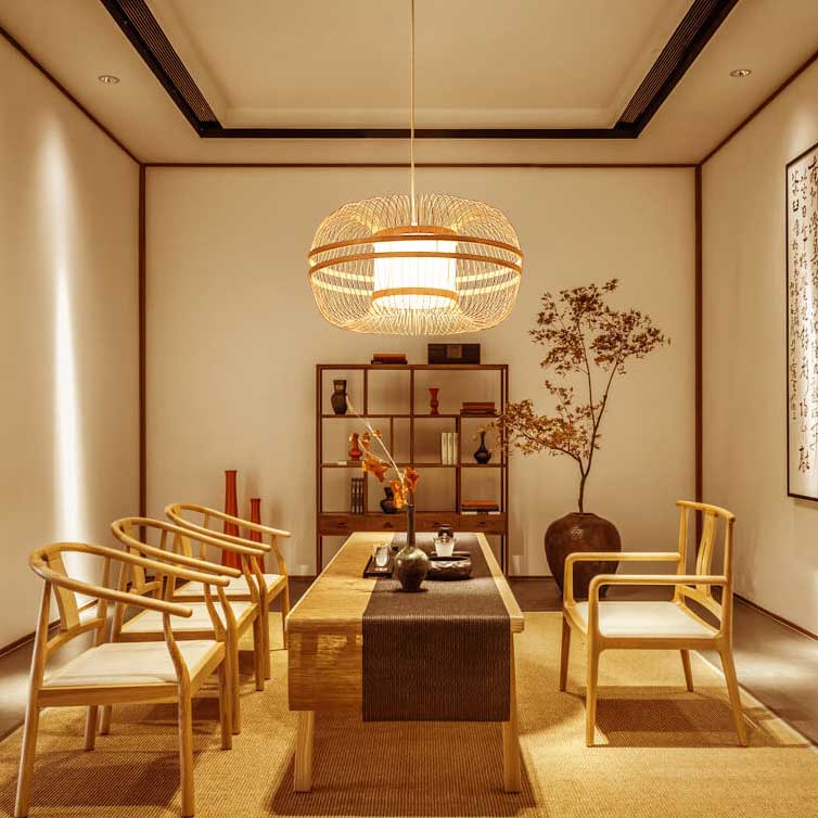 Japanese Element Bamboo Drum 1-light Pendant Light