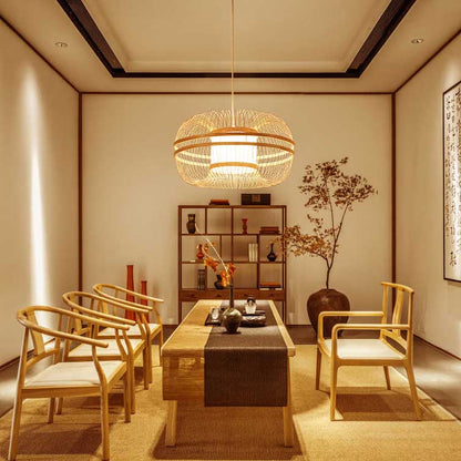 Japanese Element Bamboo Drum 1-light Pendant Light