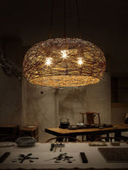 Modern Rattan Weaving 3-light Dome Pendant Light BulbSquare