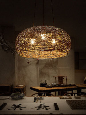 Modern Rattan Weaving 3-light Dome Pendant Light BulbSquare