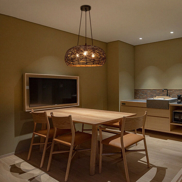 Modern Rattan Weaving 3-light Dome Pendant Light BulbSquare