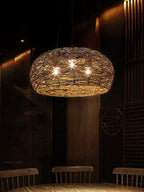 Modern Rattan Weaving 3-light Dome Pendant Light BulbSquare