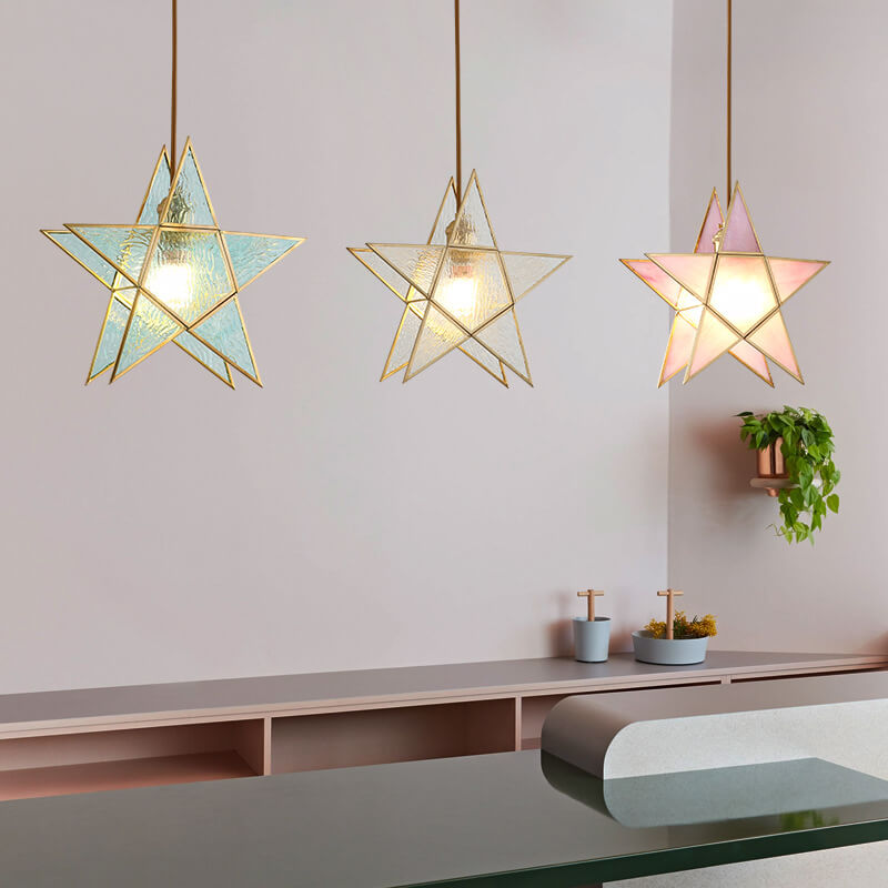 Modern Colorful Water-grain Glass 1-light Pentagram Shaped Pendant Light BulbSquare