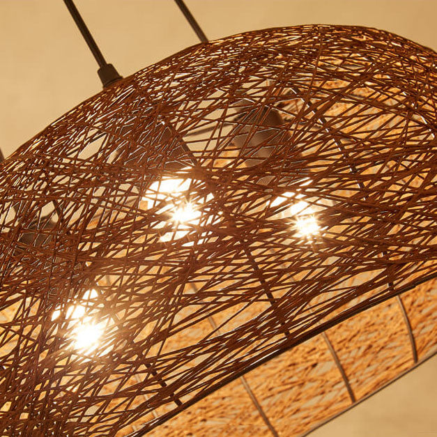 Modern Rattan Weaving 3-light Dome Pendant Light BulbSquare