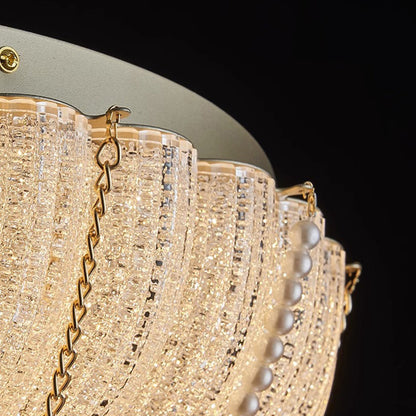 Modern Art Deco Pumpkin Half Round Iron Crystal LED Flush Mount Ceiling Light for Bedroom