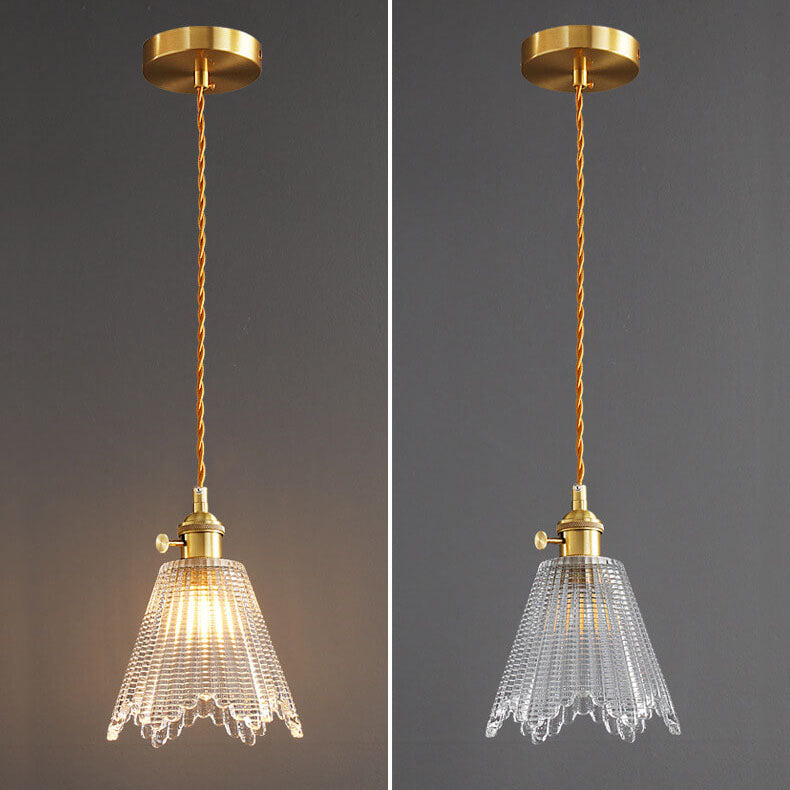 Modern Luxury Glass Bell Shade Brass 1-light Pendant Light BulbSquare