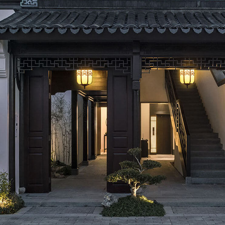 Modern Chinese Marble Lantern Outdoor Waterproof 1-Light Pendant Light