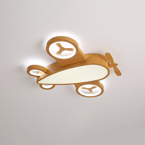 Cartoon Creative Wood Grain Aircraft LED Kids Flush Mount Ceiling Light BulbSquare