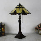 Tiffany Mediterranean Stained Glass Cone Pull Cord 2-Light Table Lamp Lumendat