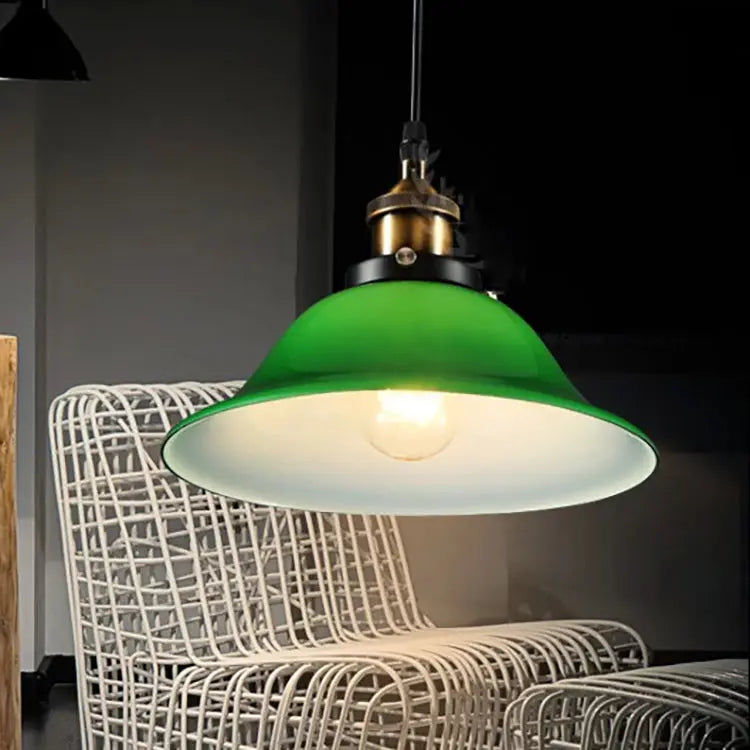 Contemporary Retro Emerald Green Flared Glass Shade 1-light Pendant Light for Dining Room BulbSquare