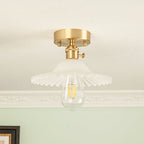 Traditional Vintage Round Ripple Brass Glass 1-light Semi-flush Mount Ceiling Light for Living Room BulbSquare