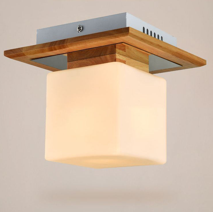 Nordic Minimalist Square Log Glass 1-Light Flush Mount Lighting Lumendat