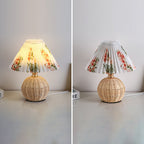 Contemporary Nordic Rattan Fabric Pleated Conic Ball LED Table Lamp For Bedroom Lumendat