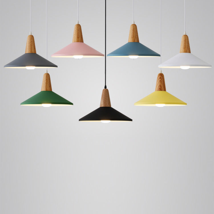 Nordic Minimalist Macaron Solid Color Aluminum Wood 1-light Pendant Light BulbSquare