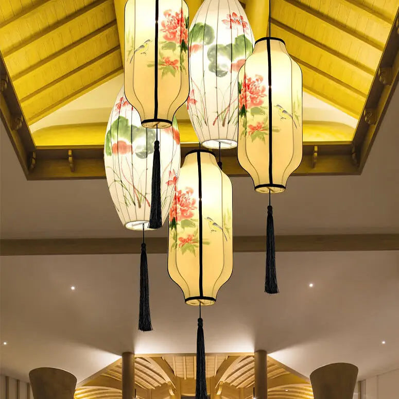 Oriental Antique Handmade Oval Lantern Fabric 1-light Pendant Light Lumendat