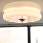French Minimalist Cream Glass Round LED Flush Mount Ceiling Light BulbSquare