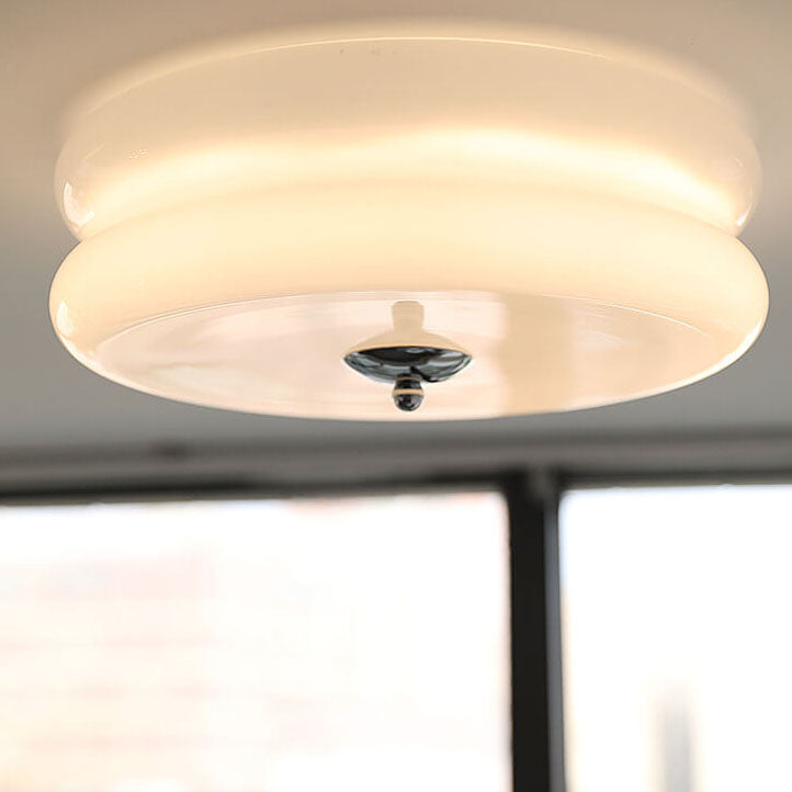 French Minimalist Cream Glass Round LED Flush Mount Ceiling Light BulbSquare