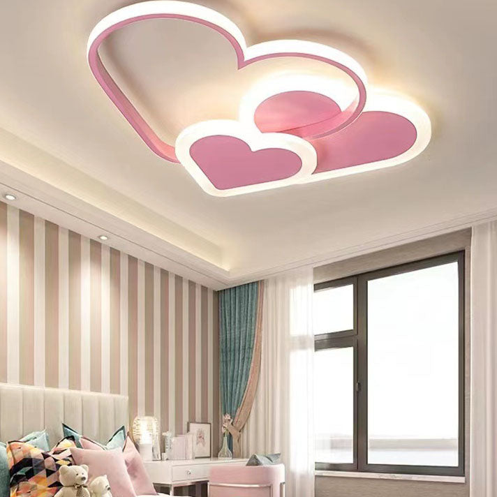 Contemporary Scandinavian Heart Shape Acrylic Metal LED Flush Mount Ceiling Light for Bedroom