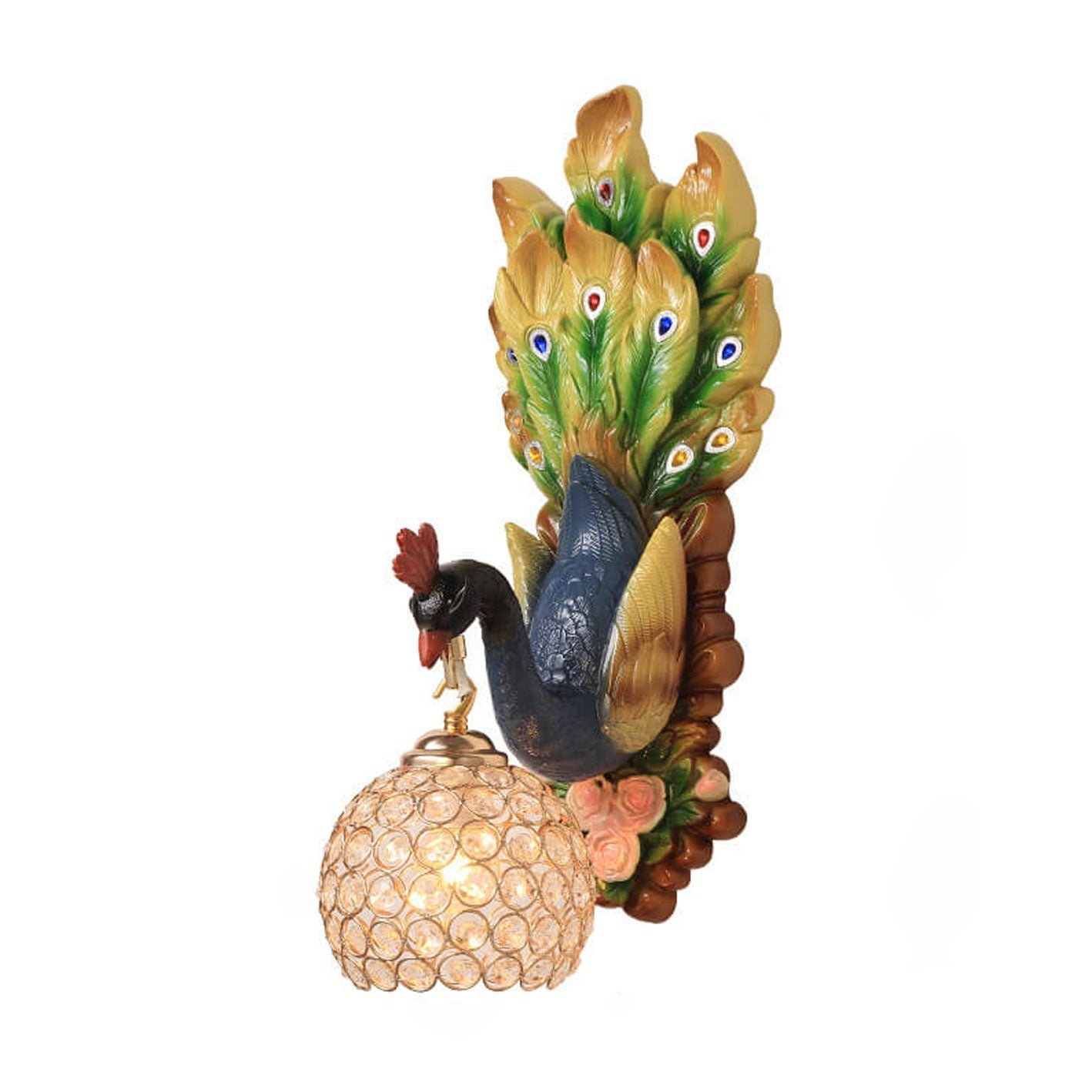 European Creative Peacock Resin Glass Shade 1-Light Wall Sconce Lamp Lumendat