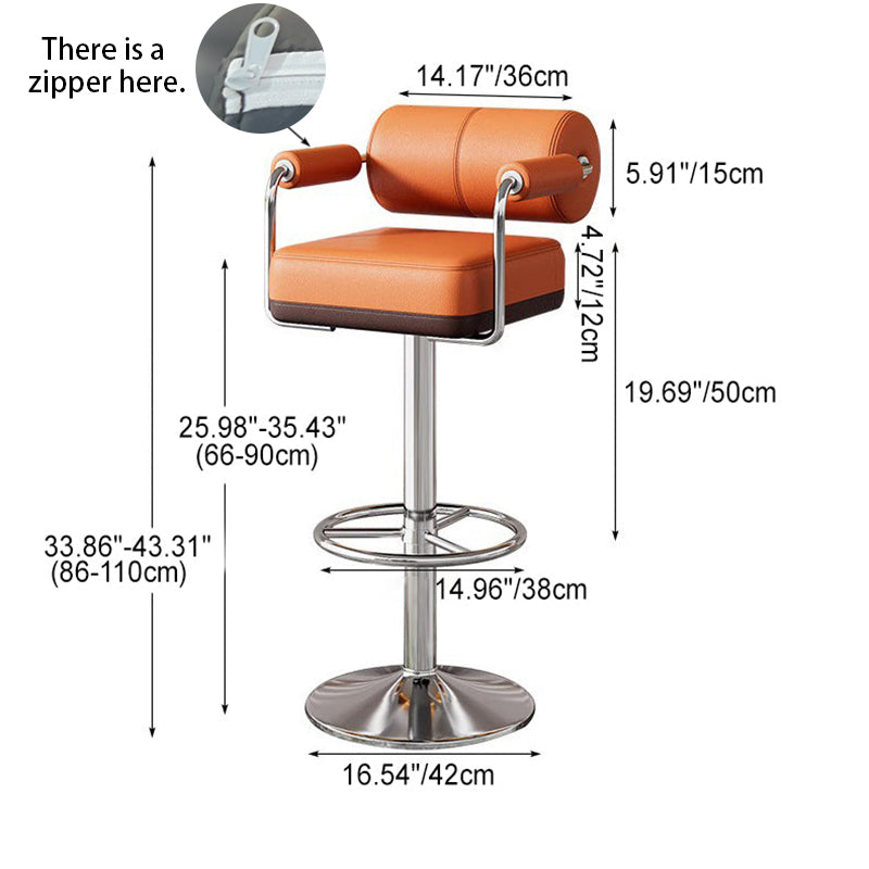 Contemporary Luxury Faux Leather Upholstered Height Adjustable Swivel Bar Stool Armrest Footrest For Dining Room DFM-F