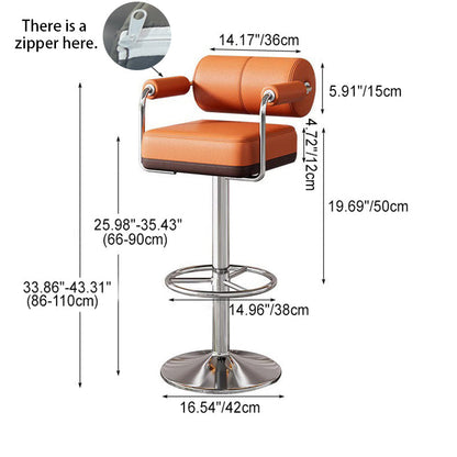 Contemporary Luxury Faux Leather Upholstered Height Adjustable Swivel Bar Stool Armrest Footrest For Dining Room