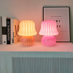 French Cream Handmade Glass Mushroom 1-Light Table Lamp Lumendat