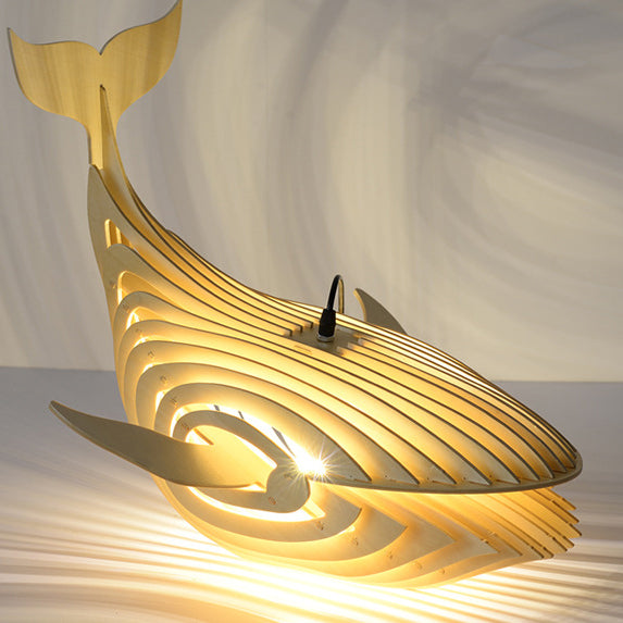 Traditional Chinese Whale Wood 1-light Pendant Light for Dining Room