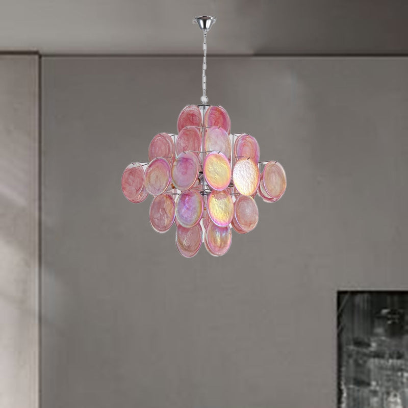 Traditional French Flower Shaped Iron Glass 5/9/12 Light Chandelier for Living Room BulbSquare