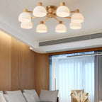 Traditional Japanese Wabi-sabi Rubberwood Hardware Glass 3/6/8-Light Flush Mount Lighting For Living Room Lumendat