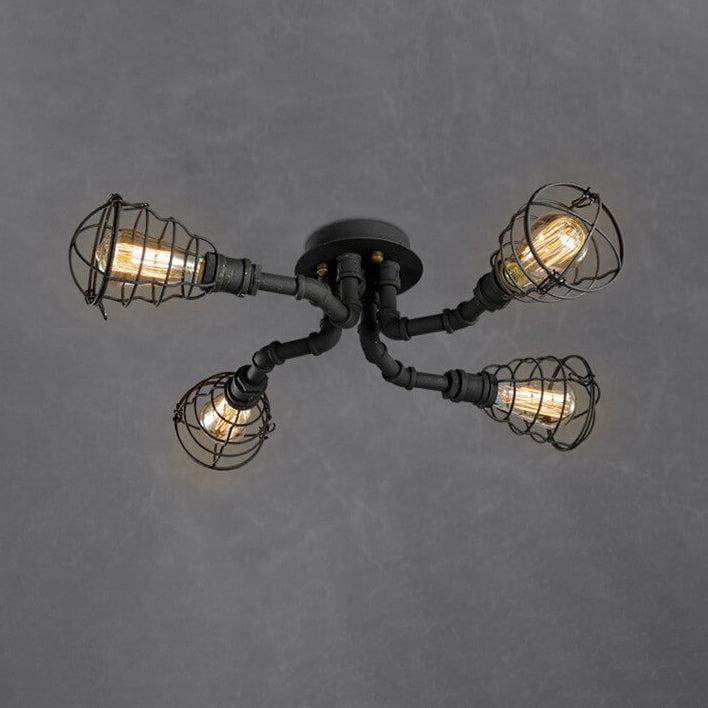 Industrial Vintage Water Pipe Round Iron 4/6/8 Light Flush Mount Ceiling Light BulbSquare