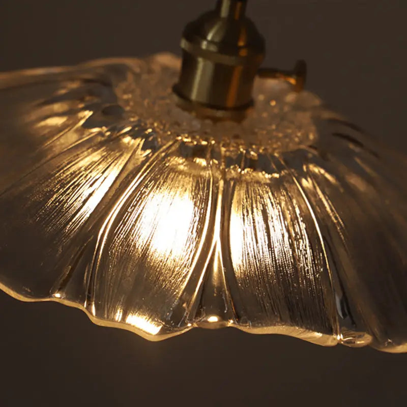 Traditional Vintage Lotus Leaf Glass Brass 1-light Pendant Light for Living Room BulbSquare