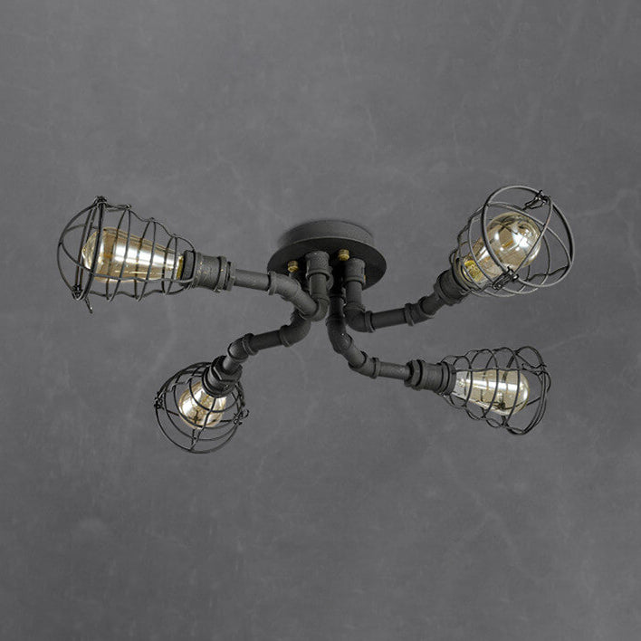 Industrial Vintage Water Pipe Round Iron 4/6/8 Light Flush Mount Ceiling Light BulbSquare