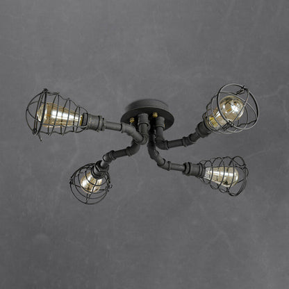 Industrial Vintage Water Pipe Round Iron 4/6/8 Light Flush Mount Ceiling Light