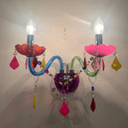 Traditional European Kids Glass Crystal Metal Fabric Candlestick Holder Flower 2-Light Wall Sconce Lamp For Bedside Lumendat