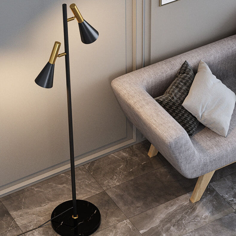 Modern Minimalist Marble Iron Horn Shade Rotatable 2-Light Standing Floor Lamp For Living Room & Bedroom Lumendat