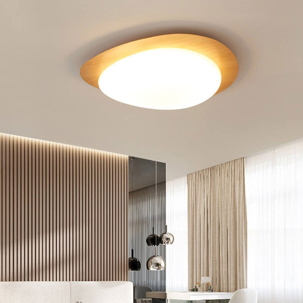 Nordic Iron Wood Grain Pebble LED Flush Mount Ceiling Light Lumendat