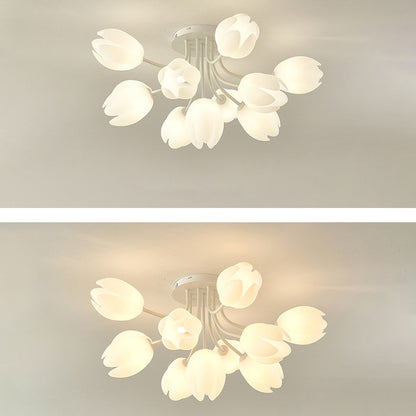 Modern Art Deco Tulip Flower Design 3/7/11/13 Light Semi-Flush Mount Ceiling Light For Living Room