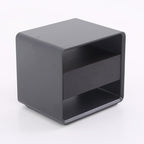 Modern Minimalist Black Lacquer Bedside Table: Wood Veneer Single Drawer - Elegant Open Cubby Storage Nightstand For Bedroom Lumendat