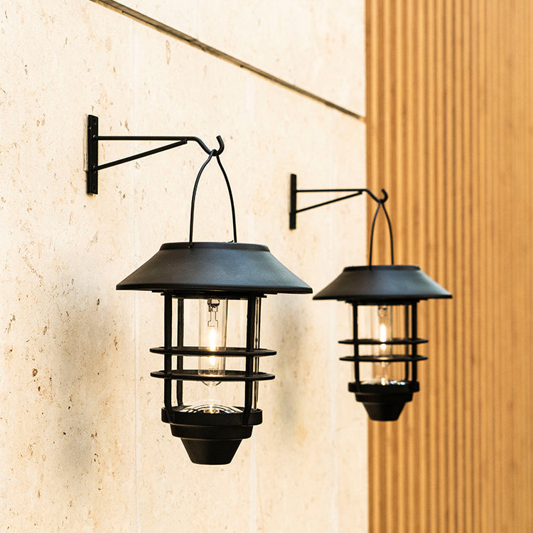 Contemporary Retro Solar Waterproof Aluminum Glass Lantern Cylinder 1-Light Hanging Wall Sconce Lamp For Outdoor Patio Lumendat