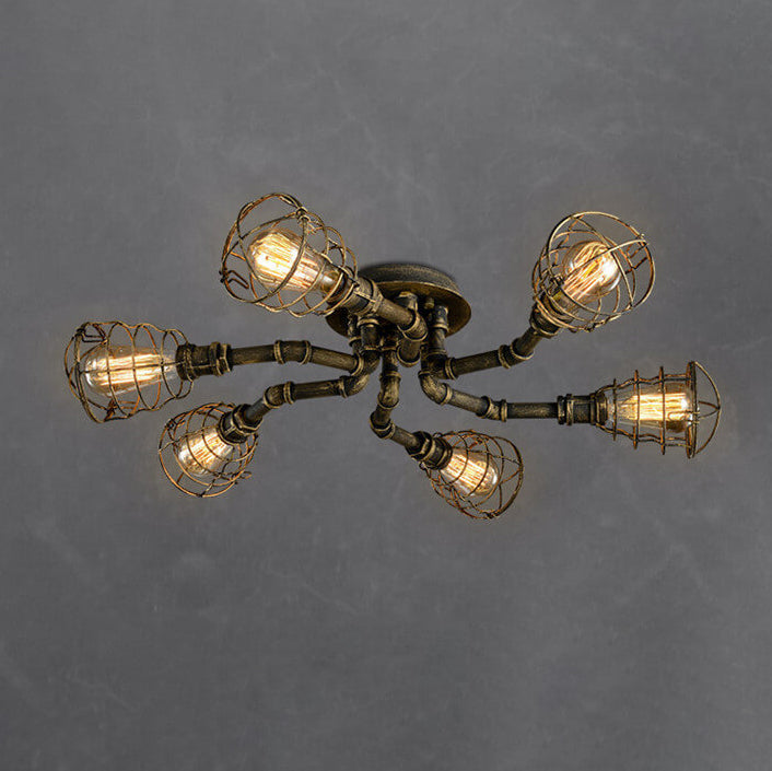 Industrial Vintage Water Pipe Round Iron 4/6/8 Light Flush Mount Ceiling Light BulbSquare