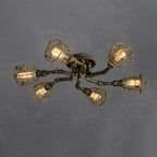 Industrial Vintage Water Pipe Round Iron 4/6/8 Light Flush Mount Ceiling Light BulbSquare