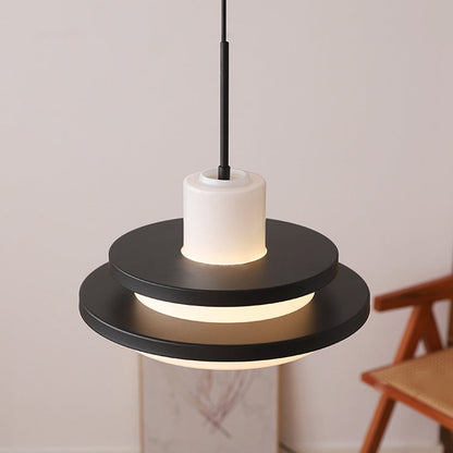 Traditional Vintage Round Cylinder Glass Iron 1-light Pendant Light for Living Room