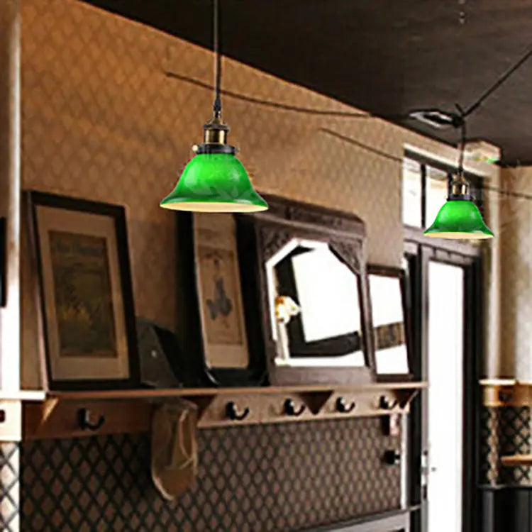Contemporary Retro Emerald Green Flared Glass Shade 1-light Pendant Light for Dining Room BulbSquare