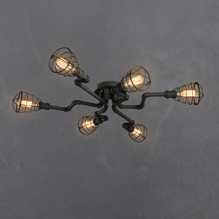 Industrial Vintage Water Pipe Round Iron 4/6/8 Light Flush Mount Ceiling Light BulbSquare