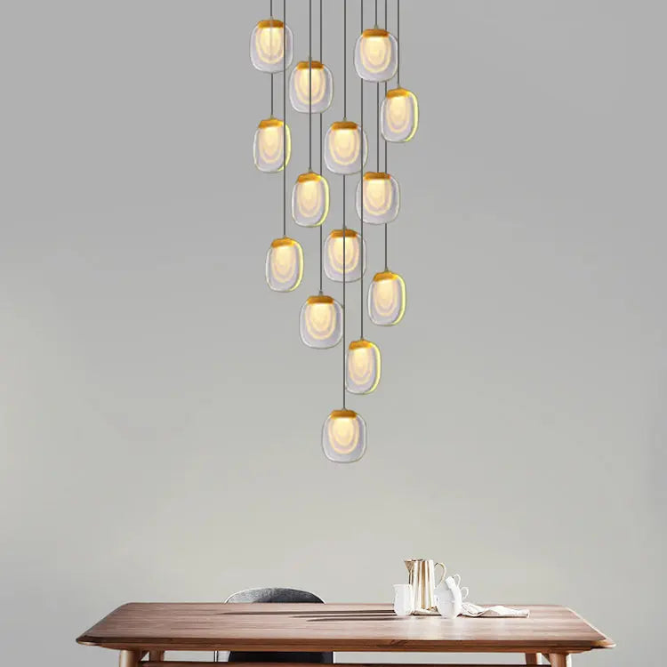 Contemporary Scandinavian Aluminum Crystal Round LED Chandelier for Living Room BulbSquare